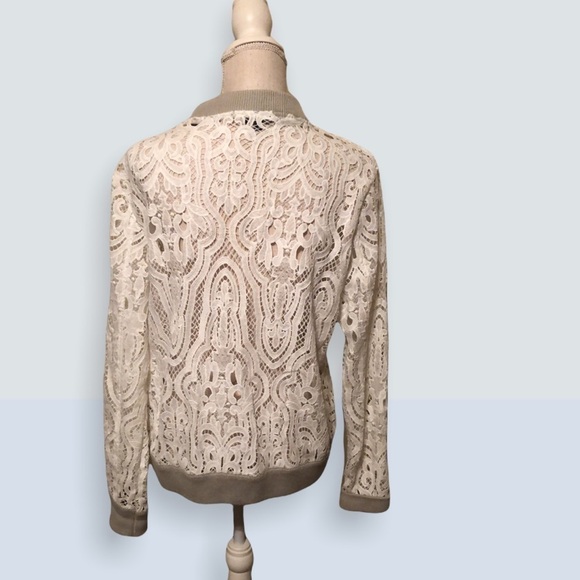 Rebecca Elliot white lace bomber jacket. Sz medium - Picture 3 of 8